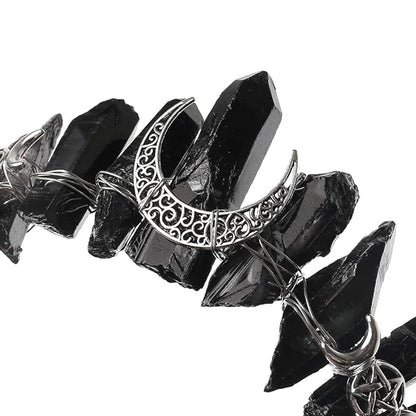Black Natural Quartz Tiara Headband, Rhinestone Crown Headwear Halloween Masquerade Party Headpiece for Women Girls