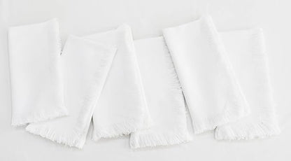 PurpleEssences Cloth Napkins with Fringes, 100% Cotton Christmas Holiday Winter Table Decor, Set of 6 18x18 Inch Reusable Dinner Napkins for Parties and Weddings - White