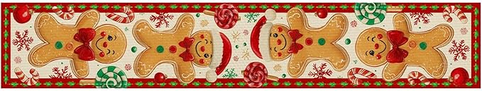 Christmas Gingerbread Table Runner 13x72 in Winter Table Runner Burlap Farmhouse Dining Tables Decoration with Candy Canes Red Green Christmas Design Holiday for Kitchen Dining Party Decor