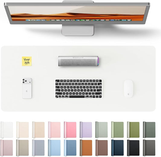 YSAGi Leather Desk Protector, Office Mat, Large Mouse Mat, Non-Slip PU Leather Blotter, Laptop Desk, Waterproof Writing Pad for Office and Home (White, 23.6" x 13.8")