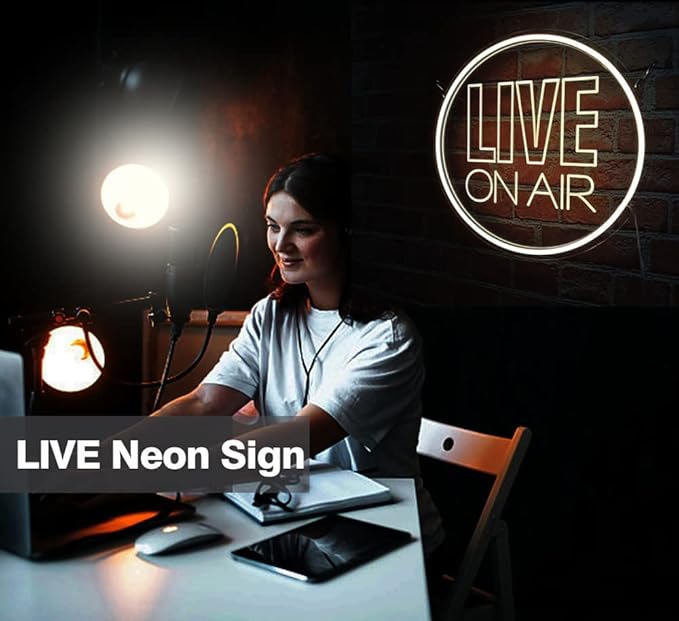 Personalized Live On Air Neon Sign, Custom Color Neon Live On Air 3D Art Led Sign, Dimmable Wall Décor Round Live On Air Streaming LED Night Light for Streamer, Game Room, Studio Decoration(Custom)