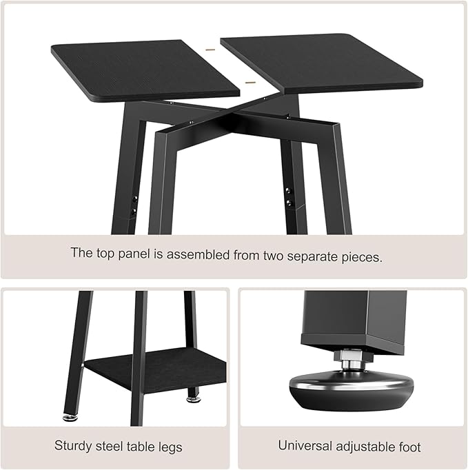 King Oasis Set of 2 2-Tier End Tables, Wooden Side Tables with Storage Shelves, Sturdy Couch Sofa Side Tables for Living Room Bedroom,Black