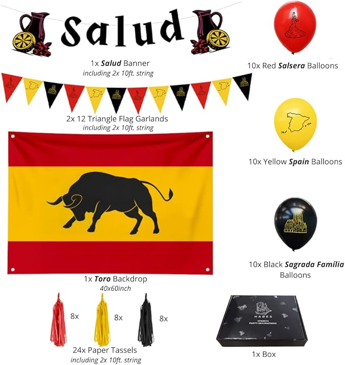Hades Spanish Party Decorations – Spain Decorations – Spanish Photo Props – Spain Themed Party Decor – Spanish Theme Party Supplies – Spanish Flag Birthday Supplies for Adults and Kids