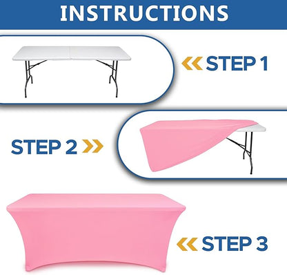Table Cover for 4 Foot Rectangle Tables-8 Pack Pink Fitted Stretch Tablecloth-Elastic Spandex 4ft Folding Tablecloths for Party, Wedding, Banquet Buffet Event, Craft Trade Show