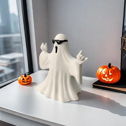 Halloween Ghost Figurine - Spooky Resin Ghost Statue, Cute Finger Ghost Ornaments, Perfect for Indoor & Porch Halloween Decor (Ghost with Glasses)
