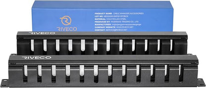 RIVECO 2PCS 1U 12 Slot Rack Manager, Server Rack Cable Management, Cord Wire Organizer with Cover for Network Rack Cabinet Horizontal Mount, 19-inches Cable Raceway