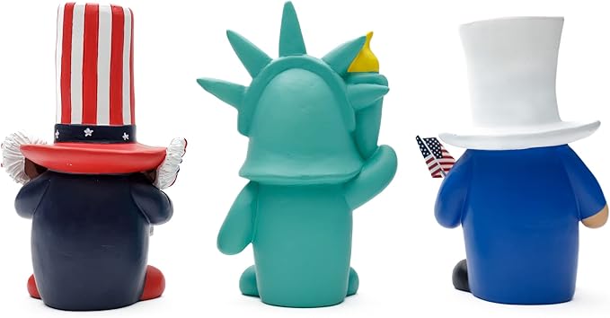 Madanar Independence Day Resin Gnomes 3-Piece Set for Tiered Tray Shelf Decorations - Sparklers, Statue of Liberty, USA Flag (Independence Day)