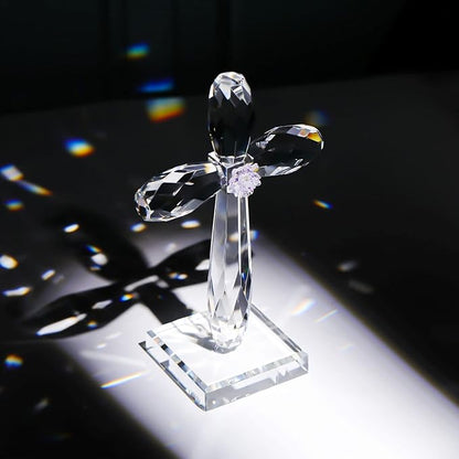 YWHL Crystal Standing Cross Decor, Religious Gifts for Women Men, Handmade Glass Holy Cross Collectible Figurines for Home Decoration, Easter Christmas Decoration for Pary