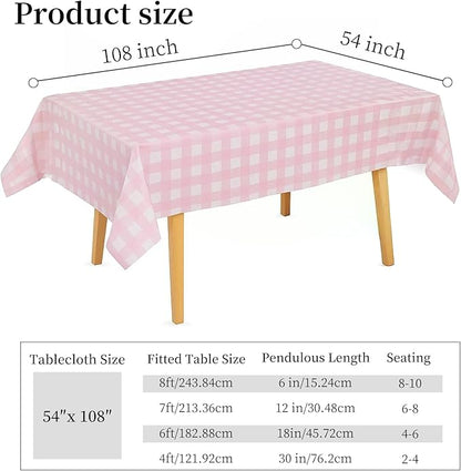 3 Packs Pink Checkered Tablecloth 54x108 Inches Rectangle Gingham Tablecloth Disposable Plastic Waterproof Table Cover for Outdoor Picnic Kitchen and Birthday Party