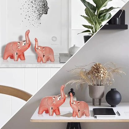 prosfalt A Pair Elephant Statue Home Decor,Modern Style Figurines,Sculpture for Office Desktop Bookshelf Living Room (Ceramics Rose Gold)