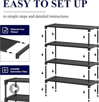 Kitsure Shoe Rack - Non-Woven Shoe Rack Shelf, Shoe Organizer for Closet, Entryway, Garage & Corridor, Stackable Shoe Shelves, X-Large, Black