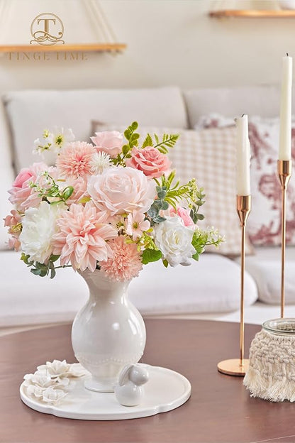 TINGE TIME Fake Flowers Artificial Flowers Peonies Bulbous Chrysanthemum Daisy Hydrangea Sunflower Violets Dahlia Daffodils Epiphyllum Orchid Cherry Blossom Camellia Leyaron (Pink)