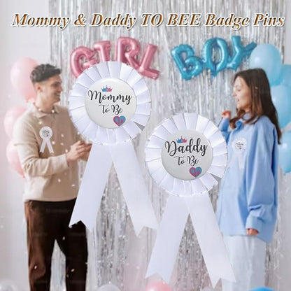 Mommy & Daddy To Be Tinplate Badge Pins, 2Pcs Perfect Baby Shower/Gender Reveal Button Pins for New Parents