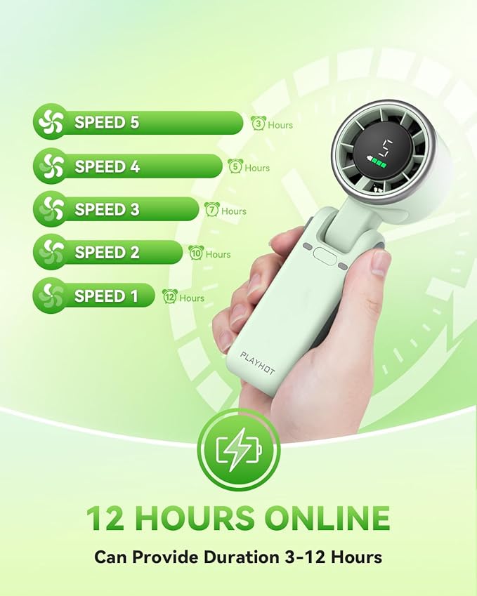 Portable Handheld Turbo Fan, 5 Gear Wind, Battery Operated, Up to 12 Working Hours, 3 IN 1 Hand Fan with Air Turbo Tech Cooling Fans for Outdoor Activities, Travel, Beach (Green)