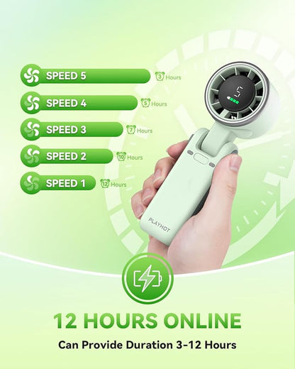Portable Handheld Turbo Fan, 5 Gear Wind, Battery Operated, Up to 12 Working Hours, 3 IN 1 Hand Fan with Air Turbo Tech Cooling Fans for Outdoor Activities, Travel, Beach (Green)