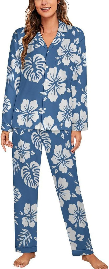 Lemons Leaves Ceramic Style Womens Pajama Set Long Sleeve Pajamas Top And Pants Soft Loungewear Pjs Sets