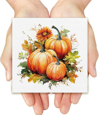 Fall Decor Farmhouse Pumpkins Wooden Box Sign Fall Harvest Decorations Rustic Home Desk Shelf Tabletop Decor 5 x 5 Inches
