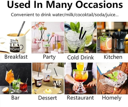 500Pcs Black Disposable Straws，5.12’’ Straight Flat Straw,0.16‘’ Diameter, For Kitchen,Bar,Club,Drinks, Milk, Soda, Party, Whiskey (500, 5.12'')