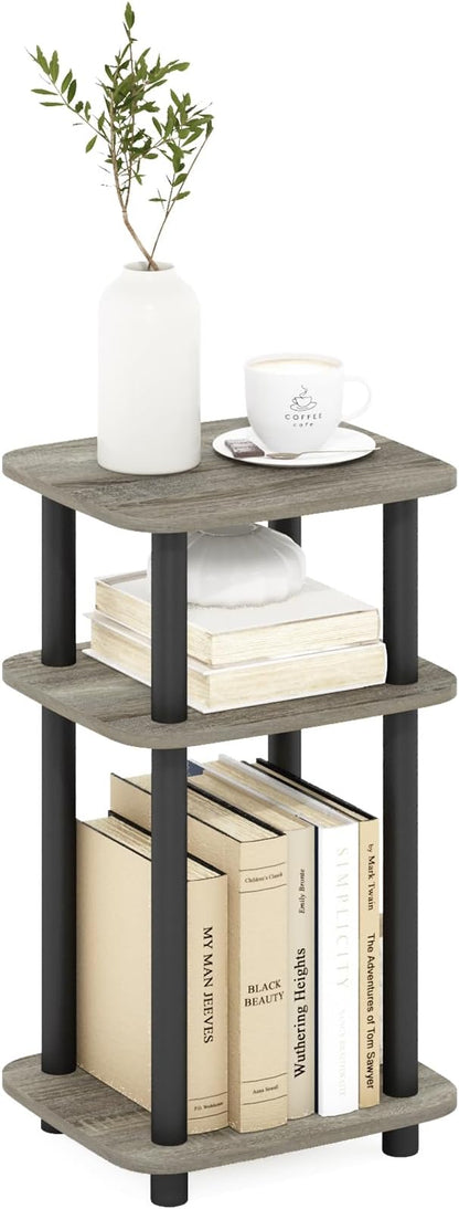 Furinno JUST Side Table, 3-Tier Turn-N-Tube End Table with Open Shelf, Round Curve Corner Night Stand, Bedside Table, Easy Assembly, for Living Room, Bedroom, French Oak