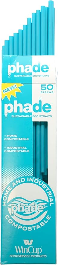 phade Eco-Friendly Sustainable Marine Biodegradable, Compostable 7.75" Jumbo Straws, Un-wrapped, PDQ 16 Box Count - 800 Count