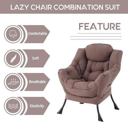 LITA Lazy Chair with Armrests and Side Pocket, Modern Upholstered Accent Reading Chair for Living Room, Bedroom, Dorm, Small Spaces, Single Dark Brown