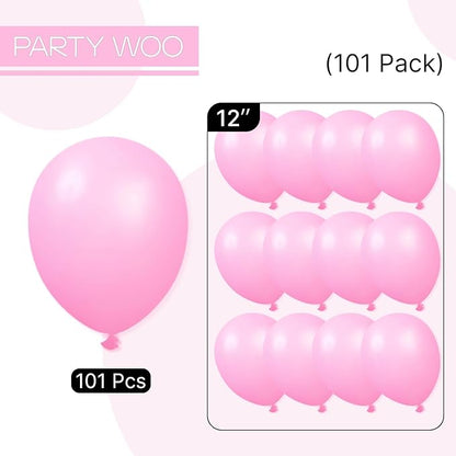 PartyWoo Pink Balloons 101pcs 12 Inch Matte Pink Balloon Arch Kit for Girl Baby Shower Gender Reveal Wedding Bachelorette Engagement Birthday Princess Butterfly Themed Party Decorations Pink-Y11