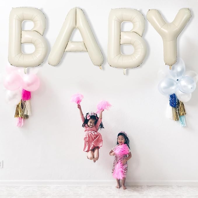 Giant Alphabet K Foil Balloons, Nude Cream White Custom Mylar Letters Balloon Birthday Decor, 40 Inch Helium Self Inflating Beige K Name Balloons Letter for Girls Baby Shower Party Decoration Supplies