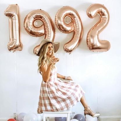 Rose Gold Number Balloons, 40inch Large Number 7 Foil Mylar Helium Balloons, Self Inflating Number Balloons 0-9 for Girls Women 7th 17th 70th Birthday Anniversary Party Graduation Decoration Supplies