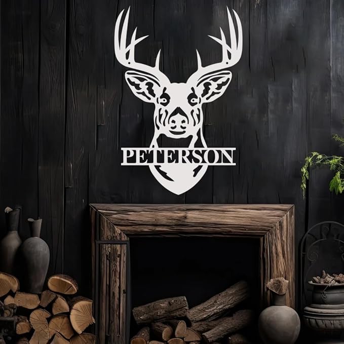 Personalized Deer Head Metal Sign, Custom Antler Wall Art, Rustic Hunting Lodge Cabin Decor, Outdoor Christmas Decoration Plaque, Gift for Hunters, Men, Dad, Cabin, Farmhouse, Garage