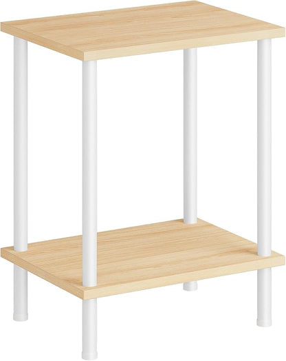 HOOBRO End Table, Small Side Table, Nightstand with 2-Layer Storage Shelves, Sofa Table for Small Spaces, Living Room, Bedroom, Stable Frame, Easy Assembly, Natural and White WN09BZ01