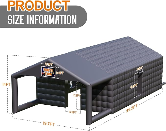 SPECRAFT 39x20x14 FT Large Inflatable Nightclub with Additional Gazebo, 2 Sides Escape Doors Inflatable Tent for Parties, Party Tent for Birthday Party/Outdoor Events