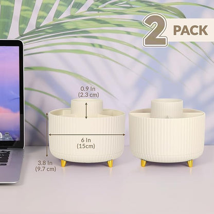 SKYDUE 2 Pack Pen Holder, 360 Degree Rotating Pencil Holder for Desk Organizer, Rotating Desktop Pen Organizer with 5 Slots, Office Supplies, Pencil Cup for Office, School, Home