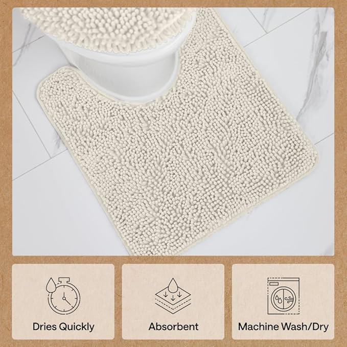 GORILLA GRIP Bathroom Rug Sets, Soft Chenille 2 Piece Area Rugs Set, Toilet Base Mat and 30x20 Carpet, Absorbent Microfiber Washable Mats Dry Quickly, Home Décor and Bath Room Accessories, Ivory
