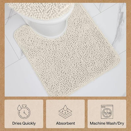 GORILLA GRIP Bathroom Rug Sets, Soft Chenille 2 Piece Area Rugs Set, Toilet Base Mat and 30x20 Carpet, Absorbent Microfiber Washable Mats Dry Quickly, Home Décor and Bath Room Accessories, Ivory