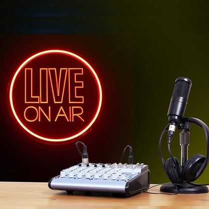 Neon Light Sign, USB Powered Live On Air LED Wall Art, Dimmable Round Sign, Red, Home Decoration, Silicone, 12 inch