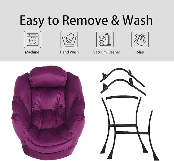 LITA Lazy Chair with Ottoman, Modern Accent Leisure Upholstered Sofa Chair, Contemporary Lounge Reading Chairs with Armrests and a Side Pocket for Living Room, Bedroom & Small Space