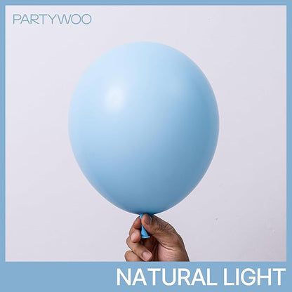 PartyWoo Light Blue Balloons 101pcs 12 Inch Baby Pastel Sky Aqua Blue Balloons for Birthday Gender Reveal Boy Baby Shower Graduation Bachelorette Anniversary Beach Dog Party Decorations Blue-Y4