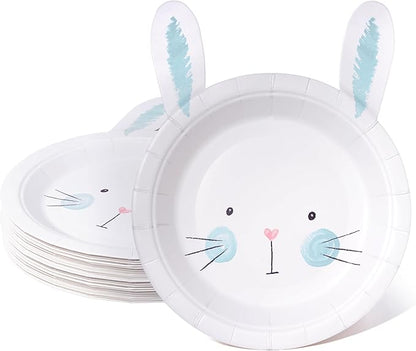 Cheerland Bunny Plates Blue Easter Paper Plate Cute Rabbit Shaped Tableware 7 Inch for Themed Birthday Decorations Some Bunnies is One Gender Reveal Garden Spring Tea Party Baby Shower Supplies 24pcs