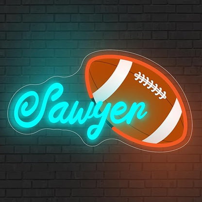 Custom Name Neon Sign, Personalized Neon Light with Rugby Pattern, Customizable Sports Led Light Up Signs for Player Presents Kids Bedrooms Birthday Party Presents Bar Man Cave Club Wall Decor