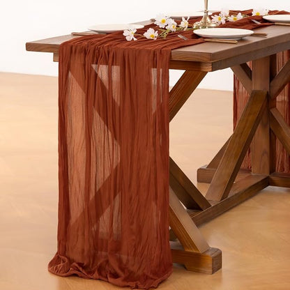 Socomi 6pcs Terracotta Fall Thanksgiving Cheesecloth Table Runner Boho Rustic Gauze 120 inch 10FT Cheese Cloth Runner for Wedding Party Baby Shower Birthday Home Decor Holiday Decorations