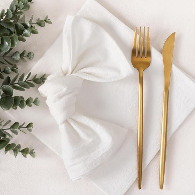 Socomi Cloth Napkins White Ivory Fall Thanksgiving Washable Reusable Bulk Linen Cotton Napkins Set of 4 17"x17" for Wedding Party Bridal Baby Shower Birthday Dining Table Decorations