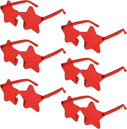 NACHLYNN 6 Pcs Rimless Star Shaped Sunglasses Red Transparent Sunglasses Pentagram Glasses Christmas Costumes Cosplay