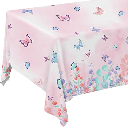 Gatherfun Butterfly Disposable Tablecloth, Plastic Table Cover for Kid’s Birthday Party, 3 PCS, 54”x 108”