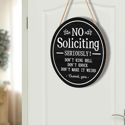 Funny No Soliciting Sign for House 12"x12" Do not Knock or Ring Doorbell Wooden Signs for Front Door Rustic No Soliciting Welcome Sign Hanging Decorations for Home Yard Garden Farmhouse Porch
