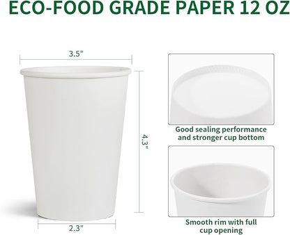 RACETOP Paper Coffee Cups 12 oz 300 pack, Paper Cups Disposable, Hot Coffee Cups, Ideal for Coffee, Hot Drinks