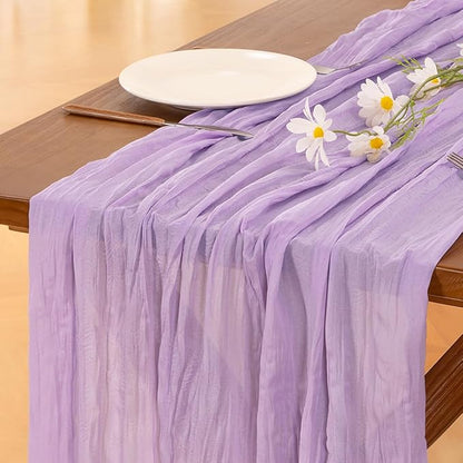 Socomi 10pcs Lilac Purple Lavender Cheesecloth Table Runner Boho Rustic Gauze 120 inch 10FT Cheese Cloth Runner for Wedding Party Baby Shower Birthday Home Decor Holiday Decorations