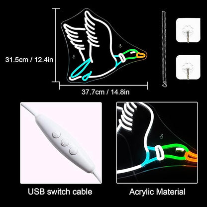Lucunstar Goose Neon Sign Animal Neon Signs for Wall Decor White LED Light for Party Decorations USB Connectivity Adjustable Brightness Light Sign for Home Wall Bedroom Decor Goose Birthday Decor