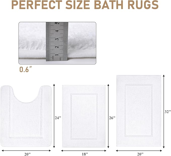 Pauwer Bathroom Rug Set - 3 Piece Shower Mats with U-Shaped Contour Toilet Mat, Absorbent Microfiber Plush Bath Mats, Non Slip, Machine Washable Shaggy Floor Mats