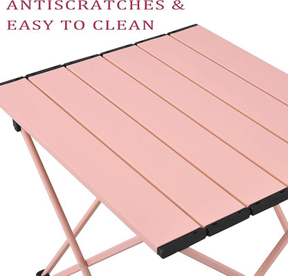 Grope Portable Camping Table with Aluminum Table Top, Folding Beach Table Easy to Carry, Prefect for Outdoor, Picnic, BBQ, Cooking, Festival, Beach, Home (Pink-L)