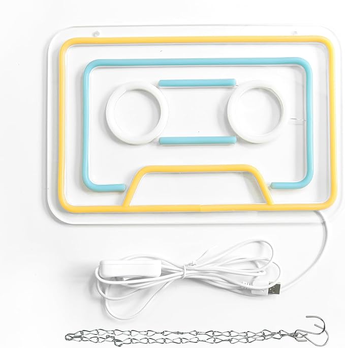 Retro Cassette Neon Sign Vintage Yellow USB Mood Light Music Studio Gaming Room Bar Bedroom Decor